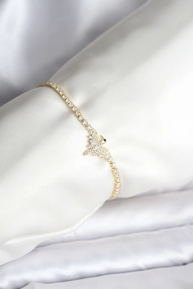 Anka Kuşu Model Zirkon Taşlı Gold Renk Pirinç Su Yolu Kadın Bileklik ürün görseli 1