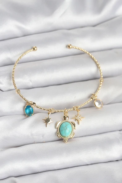 Caretta Caretta Charmlı Gold Renk Kadın Bileklik ürün görseli 1