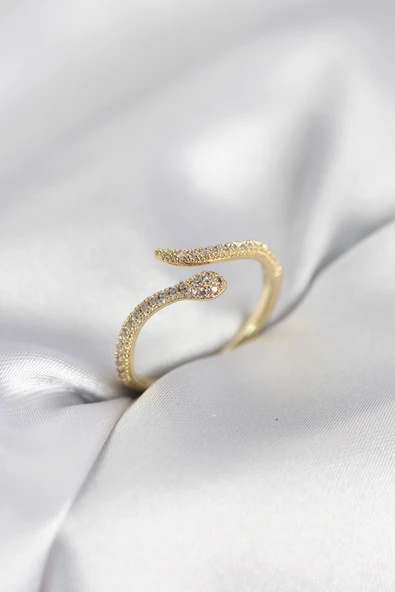 Gold Renk Yılan Model Zirkon Taşlı Kadın Yüzük ürün görseli 1