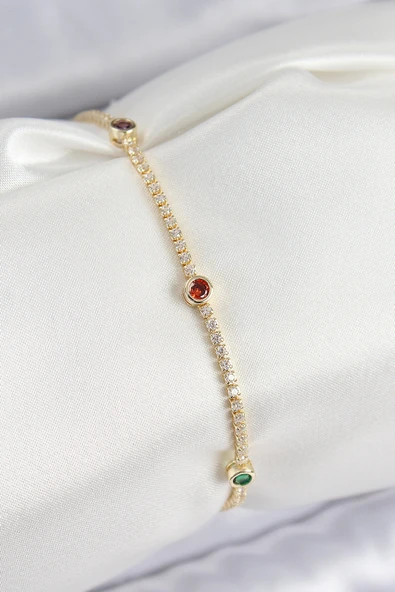 Pirinç Zirkon Taşlı Asorti Model Gold Renk Kadın Bilekilk ürün görseli 1