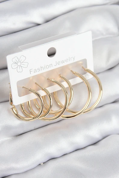 Pirinç Halka Model Gold Renk Kadın Set Küpe ürün görseli 1