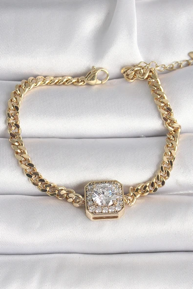 Pirinç Gold Renk Kare Zirkon Taşlı Xuping Exclusive VIP Seri Kadın Bileklik ürün görseli 1