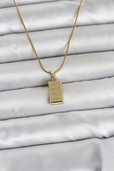 316L Çelik Zincir Gold Renk Külçe Altın Model Kadın Kolye ürün görseli 1