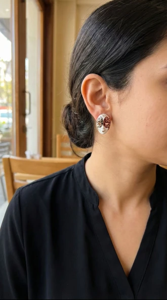 Maske Model Pirinç Kadın Küpe - Resim 2
