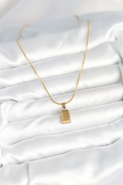 316L Çelik Gold Renk Mini Külçe Altın Model Kolye - Resim 2