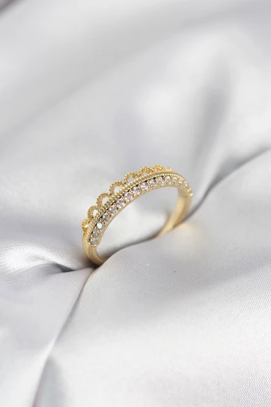 Motif Desenli Gold Renk Zirkon Taşlı Kadın Yüzük ürün görseli 1