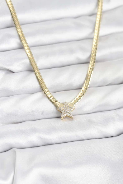 Gold Renk Pirinç Yıldız Zirkon Taşlı Kadın Kolye ürün görseli 1