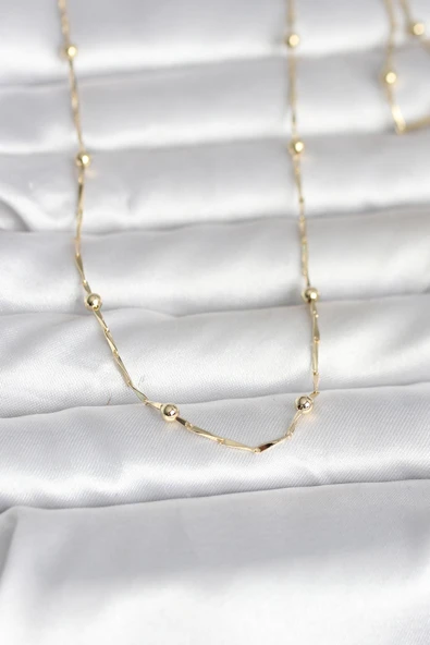 CM 14K Gold Renk Kesme Çubuk Zincir Topçuklu Model 60 cm Kadın Kolye ürün görseli 1