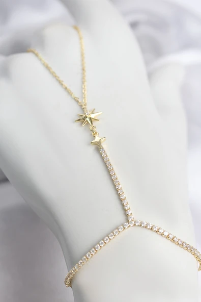 Gold Renk Pirinç Zirkon Taşlı Kutup Yıldızı Model Şahmeran ürün görseli 1