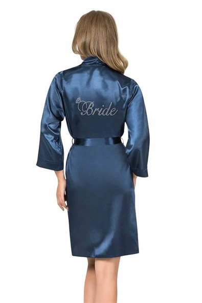 Lacivert Kısa Saten Bride Sabahlık ürün görseli 1