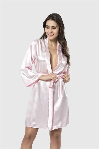 Amora Secret  Pembe Kısa Saten Sabahlık ürün görseli 1