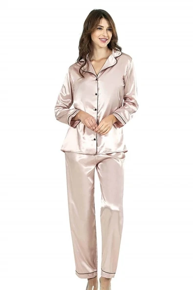 Amora Secret  Pudra İkili Saten Gecelik Pijama Takımı 7647 ürün görseli 1