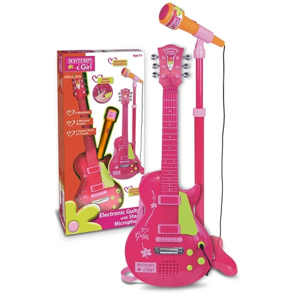 Elektronik Ayaklı Mikrofonlu Pembe Gitar - S00045872 ürün görseli 1