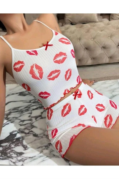 Kiss Öpücük Beyaz Şortlu Takım - Resim 3