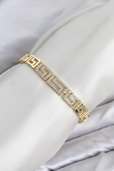 CM Labirent Model Zirkon Taşlı VIP Seri Gold Renk Pirinç Kadın Bileklik ürün görseli 1