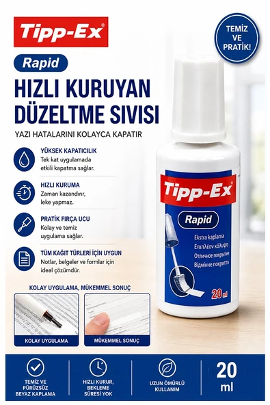 Sıvı Silici Daksil 1 Adet Tipp-Ex 20 ml Fırçalı Sıvı Düzeltici Daksil Yazı Düzeltici Okul Ofis Büro Fırça Uçlu Daksil ürün görseli 1