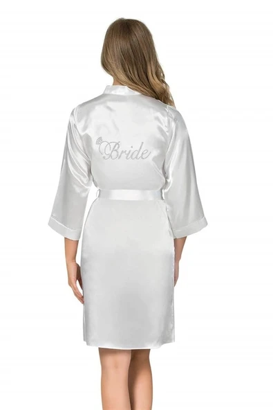 Amora Secret  Beyaz Kısa Saten Bride Sabahlık ürün görseli 1