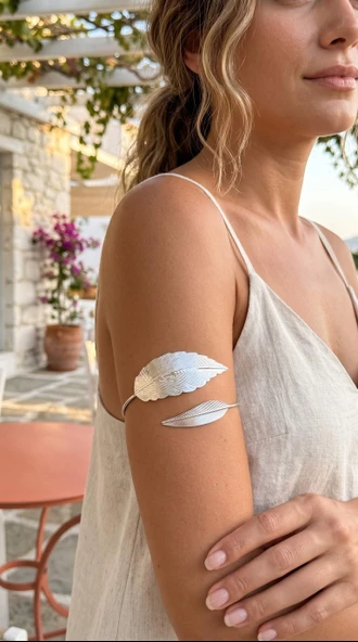Pazu Bileklik Gümüş Renk Pirinç Yaprak Model ürün görseli 1