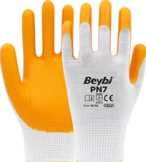 Beybi Pn7 Sarı Beyaz Nitril Iş Eldiveni 36 Çift ürün görseli 1