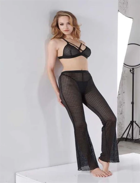 Closet Siyah  Göğüs İp Detaylı  Sütyen Pijama Takımı ürün görseli 1