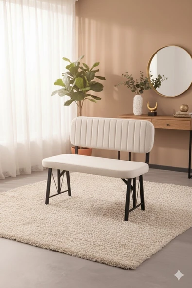 Elfin Mutfak , Yemek Odası Bahçe Balkon Otel Restoran Kafe Bench, Puf, Sırtlı Bench -1 Adet Krem ürün görseli 1
