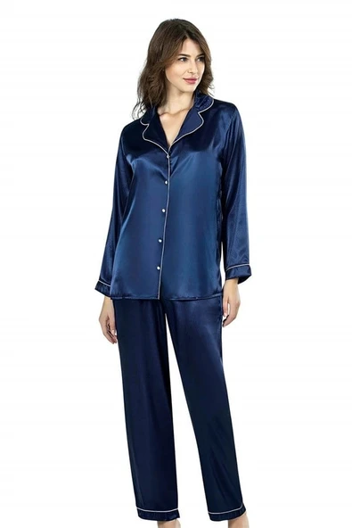 Amora Secret  Lacivert İkili Saten Gecelik Pijama Takımı 7647 ürün görseli 1