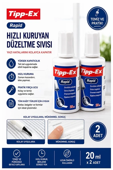 Sıvı Silici Daksil 2 Adet Tipp-Ex 20 ml Fırçalı Sıvı Düzeltici Daksil Yazı Düzeltici Okul Ofis Büro Fırça Uçlu Daksil ürün görseli 1