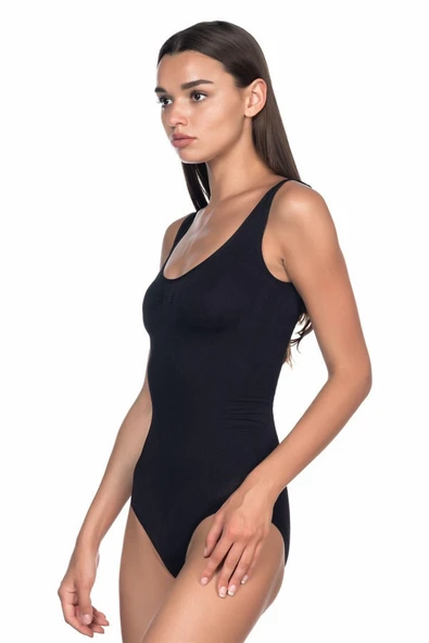 Siyah MI Emay 1924 Soft Kalın Askıllı Çıtçıtlı Body - Resim 2