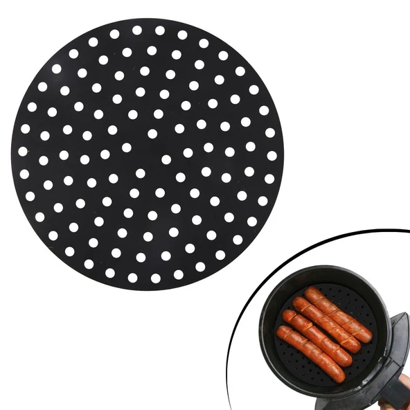 Siyah Isıya Dayanıklı Yıkanılabilir Silikon Fırın Ve Airfryer Yuvarlak Model Pişirme Matı 23 Cm (5067) ürün görseli 1