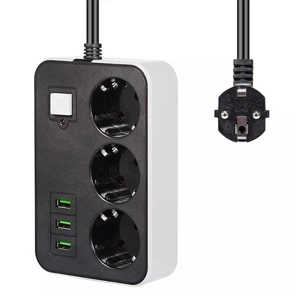 3 USB’li 3’lü 1.8 m Akım Korumalı Priz (5067) ürün görseli 1