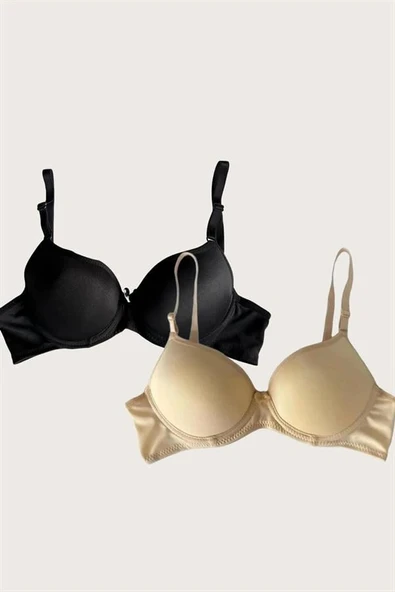 Amora Secret  Siyah-ten 2'li Mikro Kumaş Push Up Dolgulu Balenli Günlük Destekli Sütyen ürün görseli 1
