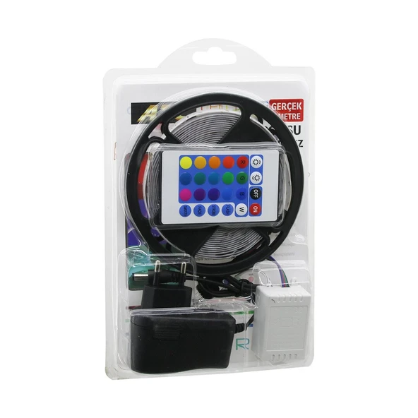 ATC LED STRIP EL-07-RUS-K  5MT  KUMANDALI - ADAPTÖRLÜ RGB RENKLİ ŞERİT LED IP65=SU GEÇİRMEZ SMD=2835 54LEDs/m (5067) ürün görseli 1