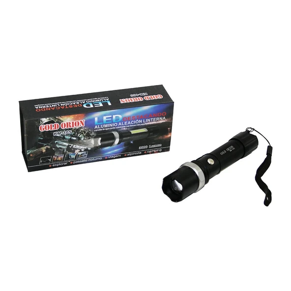 GOLD ORION KM-105 2IN1 ZOOMLU EL FENERİ - COB LED USB ŞARJLI METAL KASA 15.5CM 3000 LUMEN (5067) ürün görseli 1