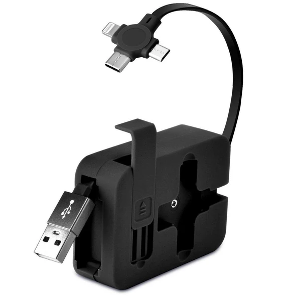 Cep Tipi Telefon Tutuculu Makaralı Uzayıp Kısalabilen 3'ü 1 Arada USB Şarj Kablosu (5067) ürün görseli 1