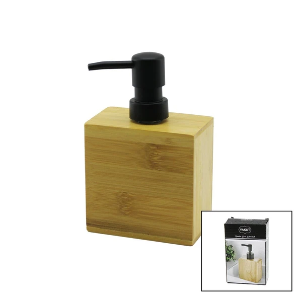DİKDÖRTGEN  AHŞAP BAMBU SIVI SABUNLUK  SİYAH PLASTİK POMPA   5.8 X 9.9CM - Y: 10CM (5067) ürün görseli 1