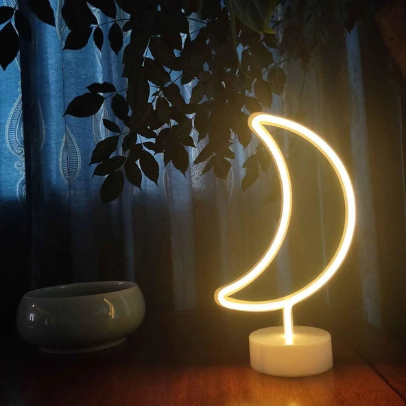 Dekoratif Pilli Ay Tasarımlı 3D Neon Led Masa Ve Gece Lambası (5067) ürün görseli 1