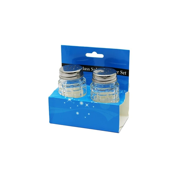 GLASS SALT 2Lİ KABARTMALI METAL KAPAKLI YUVARLAK CAM TUZLUK - BAHARATLIK (5067) ürün görseli 1