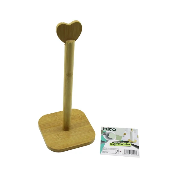 KARE ALTLIK=12X12CM AHŞAP BAMBU KAĞIT HAVLULUK KALP BAŞLI SAP=28.5CM (5067) ürün görseli 1
