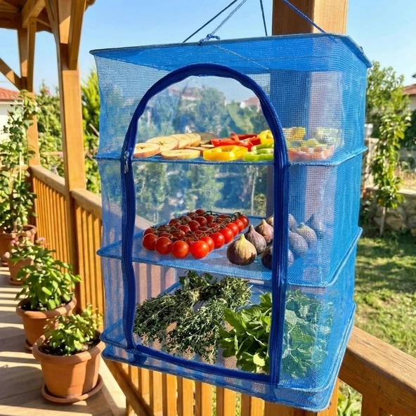 3 Katlı Fermuarlı Sebze Meyve Kurutucu File – 45x45 cm Katlı Askılı Kurutma Filesi (56 cm Uzunluk) (5067) ürün görseli 1