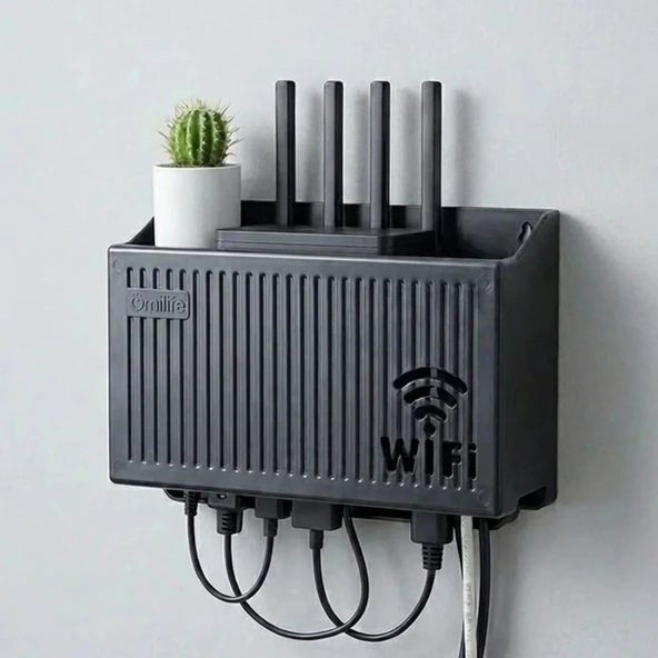 Duvar Tipi Wi-Fi Modem Saklama Kutusu(Siyah) – Kablo Düzenleyici Router Raf Organizer (5067) ürün görseli 1