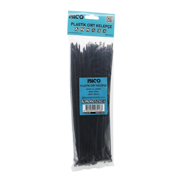 100PCS SİYAH   3.6X250MM  PLASTİK CIRT KELEPÇE (5067) ürün görseli 1