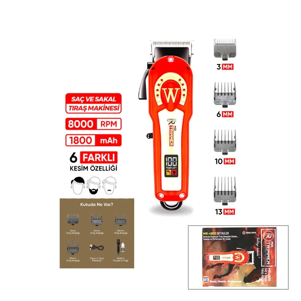 SAÇ - SAKAL KESME TRAŞ MAKİNESİ AYARLANABİLİR BIÇAK - 0,1MM-0,5MM 8000RPM 6 FARKLI KESİM MR-4800 (5067) ürün görseli 1