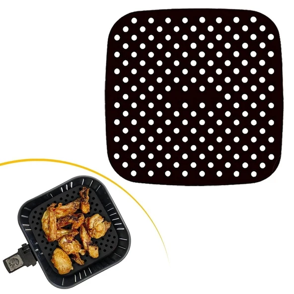 Siyah Isıya Dayanıklı Yıkanılabilir Silikon Fırın Ve Airfryer Kare Model Pişirme Matı 21,5 Cm (5067) ürün görseli 1