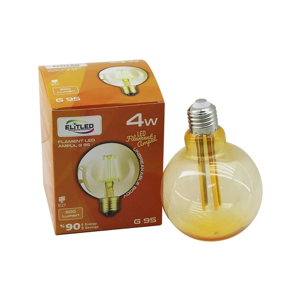 4W - E27 GOLD COLOR FLAMENT RUSTİK AMPUL 400LUMEN - 2200K KIRILMAZ GÖVDE (5067) ürün görseli 1