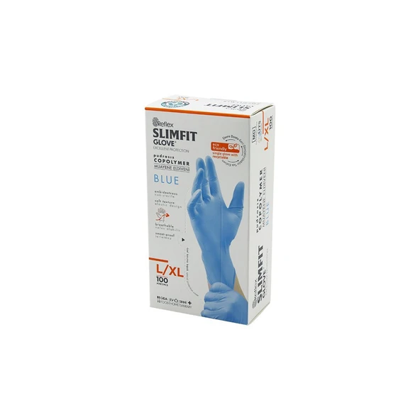 REFLEX SLİMFİT GLOVE KOD-025 L-XL MAVİ PUDRASIZ MUAYENE ELDİVEN 100LÜ (5067) ürün görseli 1