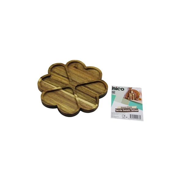 AKASYA YUVARLAK  4 KALP BÖLMELİ  AHŞAP SERVİS SUNUM TEPSİ - TAHTASI  21 X 1.4CM (5067) ürün görseli 1