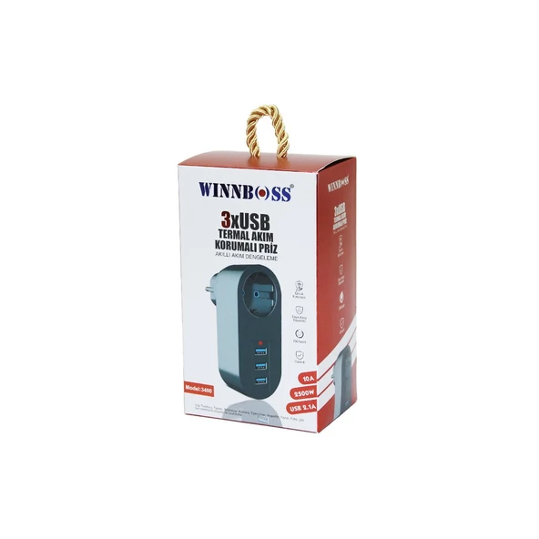 SİYAH TERMAL AKIM KORUMALI  1XPRİZ 3XUSB DUVAR TİPİ PRİZ 10A - 2500W (5067)