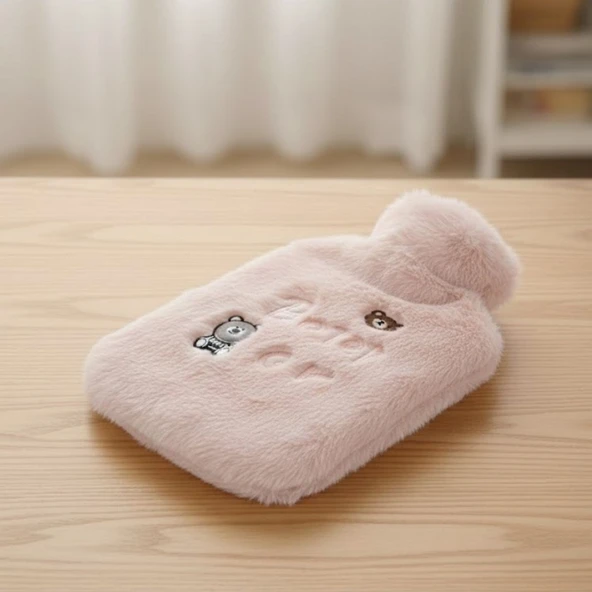 Işıklı Ayıcıklı Figürlü Pembe Peluş Sıcak Su Torbası 1 Lt – Yumuşak Kılıf, Uzun Süre Sıcak Tutan Termal Su Torbası (5067) ürün görseli 1