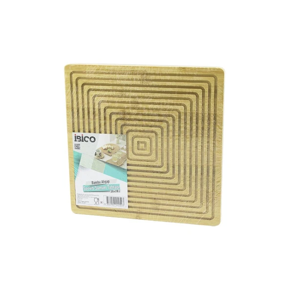 KARE  ÇİFT TARAFLI=DÜZ - KANALLI AHŞAP BAMBU SUNUM TEPSİ 28X28CM (5067) ürün görseli 1
