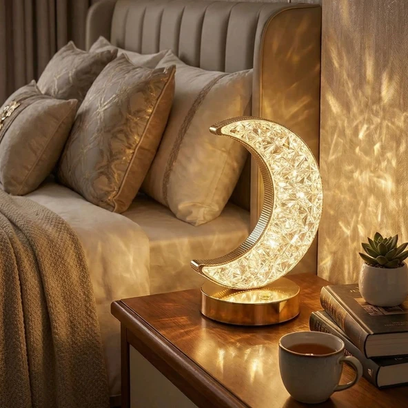 Hilal AY Model Kristal LED Masa Lambası – Dokunmatik, 3 Renk Işık Modlu, Şarjlı Mini Dekoratif Gece Lambası (5067) ürün görseli 1